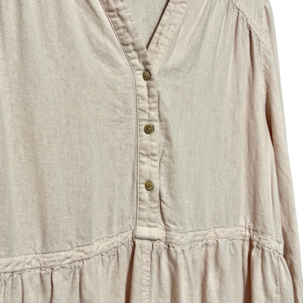 ZARA Linen Blend Pink Pastel Tiered Babydoll Button Collared Neckline Mini Dress - Picture 6 of 10